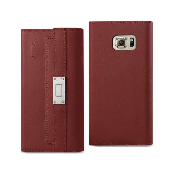 Reiko Samsung Galaxy S6 Genuine Leather Rfid Wallet Case And Metal Buckle Belt In Burgundy