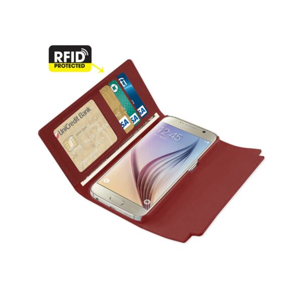 Reiko Samsung Galaxy S6 Genuine Leather Rfid Wallet Case And Metal Buckle Belt In Burgundy - Image 2