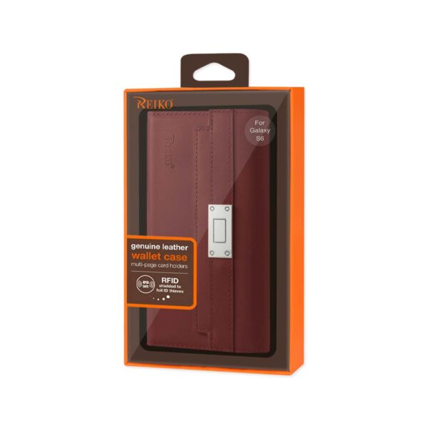 Reiko Samsung Galaxy S6 Genuine Leather Rfid Wallet Case And Metal Buckle Belt In Burgundy - Image 4