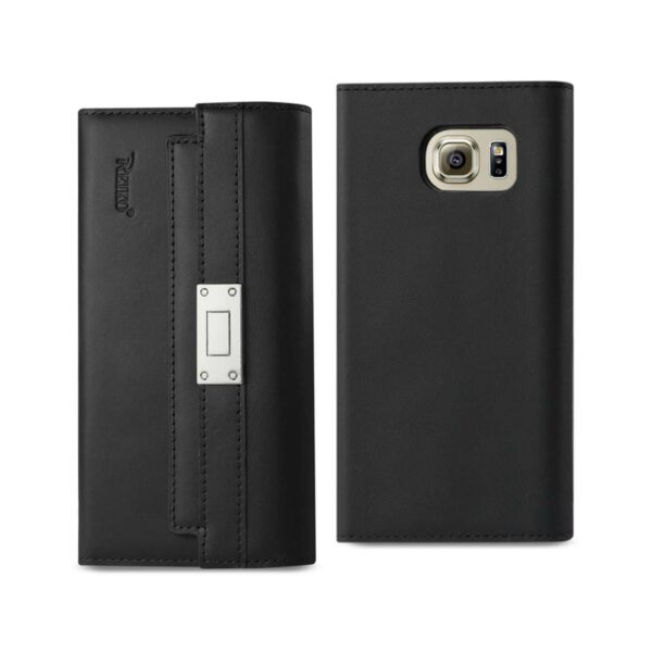 REIKO SAMSUNG GALAXY S6 GENUINE LEATHER RFID WALLET CASE AND METAL BUCKLE BELT IN BLACK