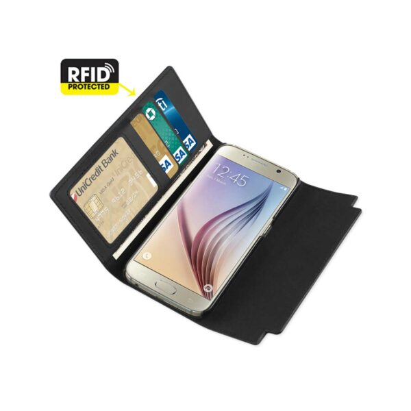 REIKO SAMSUNG GALAXY S6 GENUINE LEATHER RFID WALLET CASE AND METAL BUCKLE BELT IN BLACK - Image 2