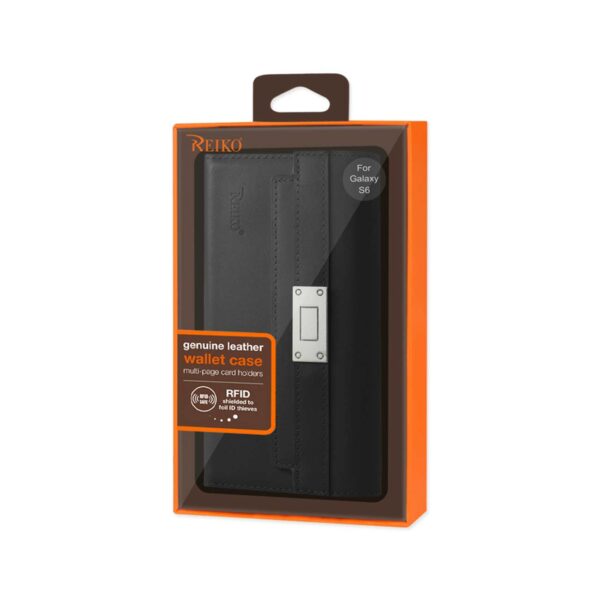 REIKO SAMSUNG GALAXY S6 GENUINE LEATHER RFID WALLET CASE AND METAL BUCKLE BELT IN BLACK - Image 4