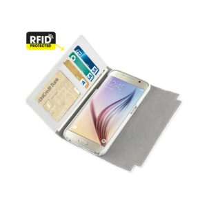 REIKO SAMSUNG GALAXY S6 GENUINE LEATHER RFID WALLET CASE AND METAL BUCKLE BELT IN IVORY - Image 2