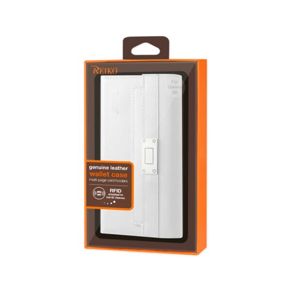REIKO SAMSUNG GALAXY S6 GENUINE LEATHER RFID WALLET CASE AND METAL BUCKLE BELT IN IVORY - Image 4