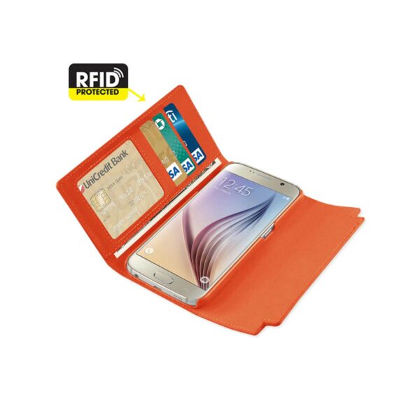 REIKO SAMSUNG GALAXY S6 GENUINE LEATHER RFID WALLET CASE AND METAL BUCKLE BELT IN TANGERINE - Image 2