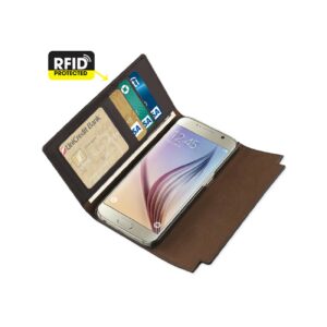 REIKO SAMSUNG GALAXY S6 GENUINE LEATHER RFID WALLET CASE AND METAL BUCKLE BELT IN UMBER - Image 2