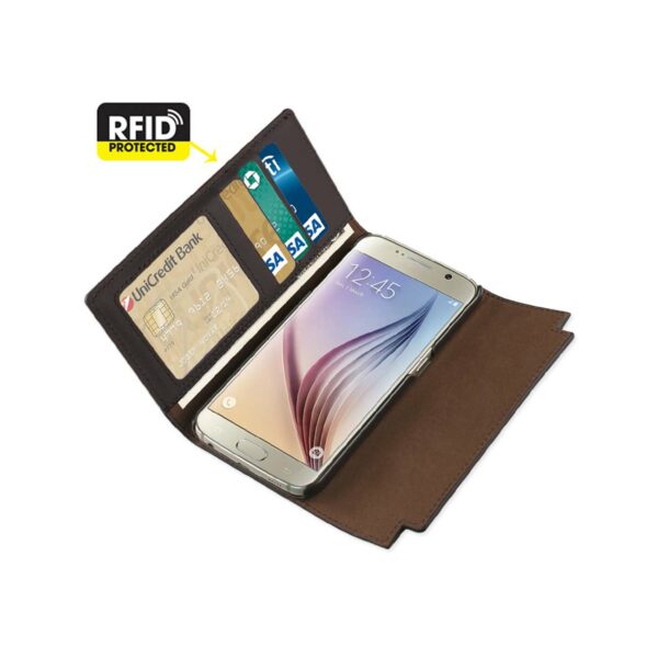 REIKO SAMSUNG GALAXY S6 GENUINE LEATHER RFID WALLET CASE AND METAL BUCKLE BELT IN UMBER - Image 2