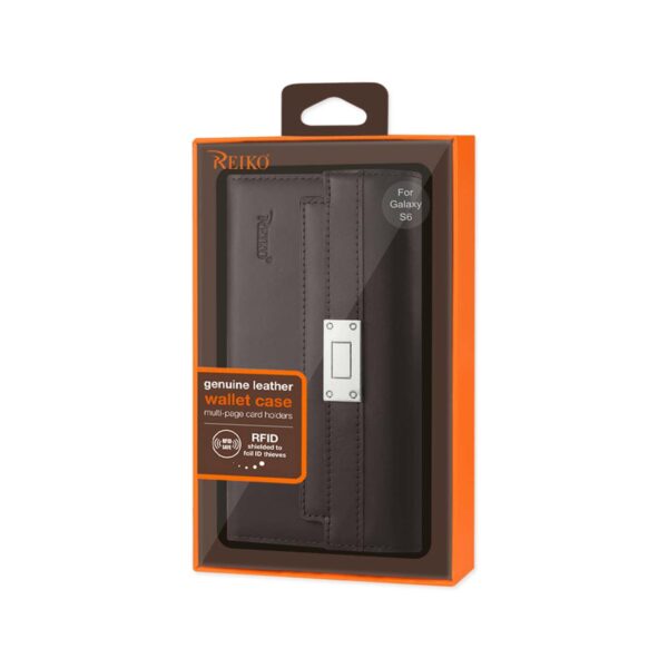 REIKO SAMSUNG GALAXY S6 GENUINE LEATHER RFID WALLET CASE AND METAL BUCKLE BELT IN UMBER - Image 4
