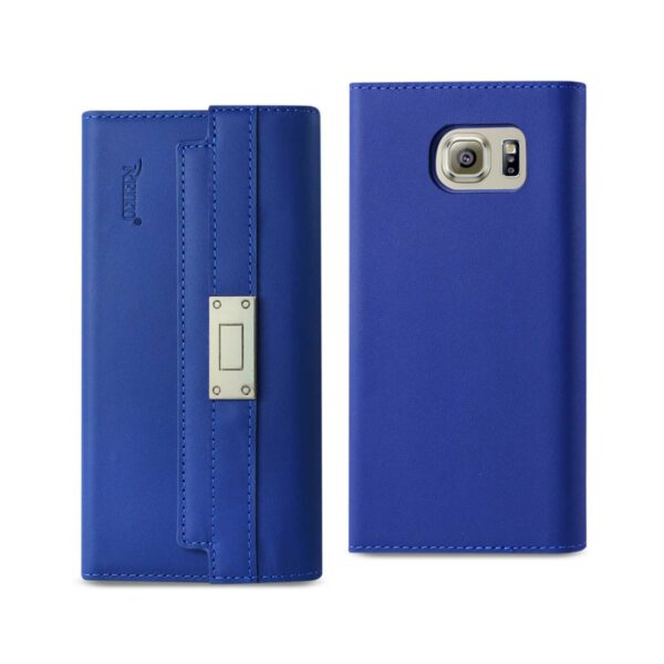 REIKO SAMSUNG GALAXY S6 GENUINE LEATHER RFID WALLET CASE AND METAL BUCKLE BELT IN ULTRAMARINE