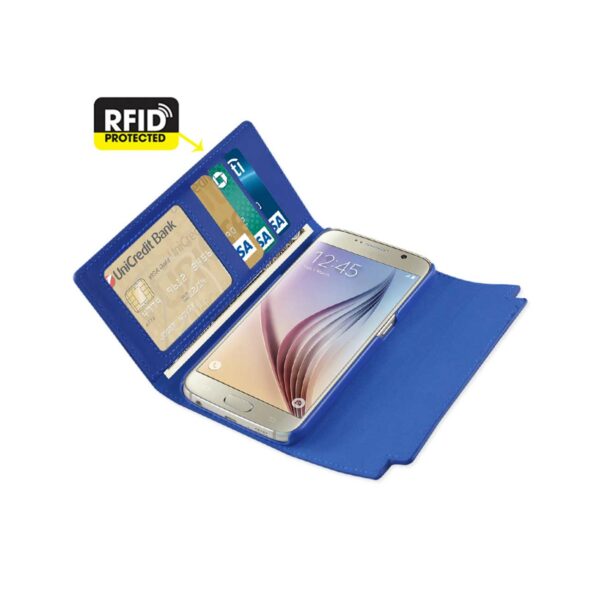 REIKO SAMSUNG GALAXY S6 GENUINE LEATHER RFID WALLET CASE AND METAL BUCKLE BELT IN ULTRAMARINE - Image 2