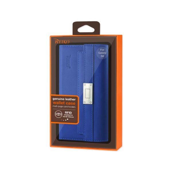 REIKO SAMSUNG GALAXY S6 GENUINE LEATHER RFID WALLET CASE AND METAL BUCKLE BELT IN ULTRAMARINE - Image 4