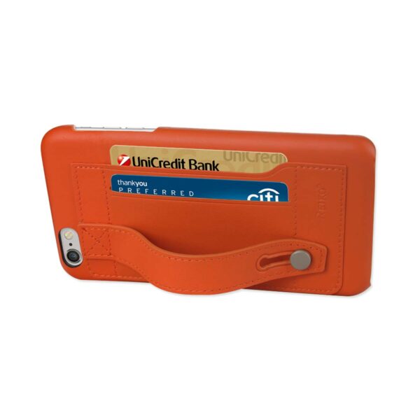 REIKO IPHONE 6 PLUS GENUINE LEATHER HAND STRAP CASE IN TANGERINE - Image 3