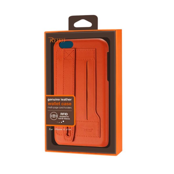REIKO IPHONE 6 PLUS GENUINE LEATHER HAND STRAP CASE IN TANGERINE - Image 4