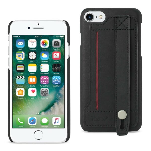 Reiko iPhone 7/8/SE2 Genuine Leather Hand Strap Case In Black
