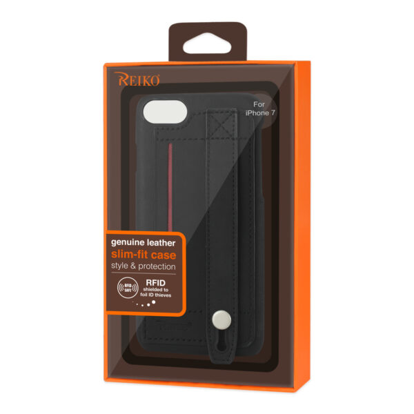 Reiko iPhone 7/8/SE2 Genuine Leather Hand Strap Case In Black - Image 4