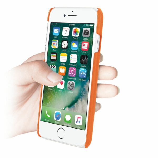 Reiko iPhone 7/8/SE2 Genuine Leather Hand Strap Case In Tangerine - Image 2