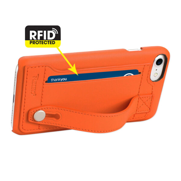 Reiko iPhone 7/8/SE2 Genuine Leather Hand Strap Case In Tangerine - Image 3