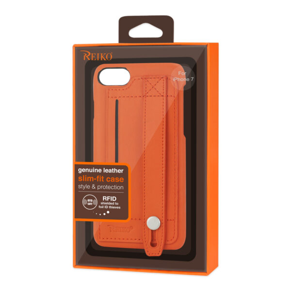 Reiko iPhone 7/8/SE2 Genuine Leather Hand Strap Case In Tangerine - Image 4
