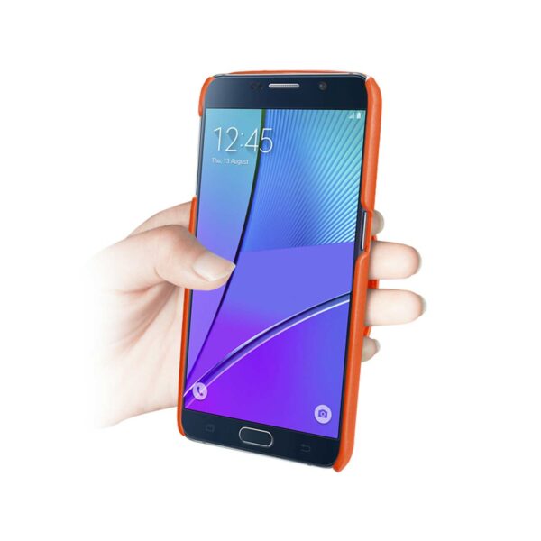 REIKO SAMSUNG GALAXY NOTE 5 GENUINE LEATHER HAND STRAP CASE IN TANGERINE - Image 2