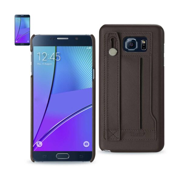 REIKO SAMSUNG GALAXY NOTE 5 GENUINE LEATHER HAND STRAP CASE IN UMBER