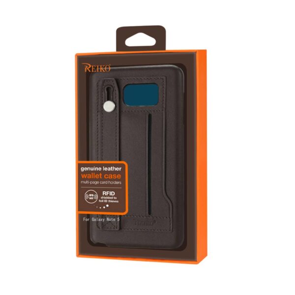 REIKO SAMSUNG GALAXY NOTE 5 GENUINE LEATHER HAND STRAP CASE IN UMBER - Image 4