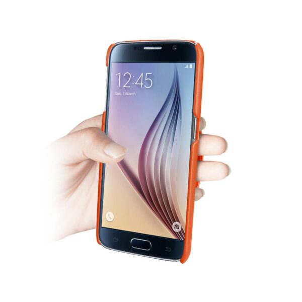 REIKO SAMSUNG GALAXY S6 GENUINE LEATHER HAND STRAP CASE IN TANGERINE - Image 2