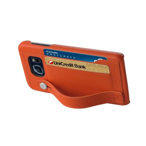 REIKO SAMSUNG GALAXY S6 GENUINE LEATHER HAND STRAP CASE IN TANGERINE - Image 3