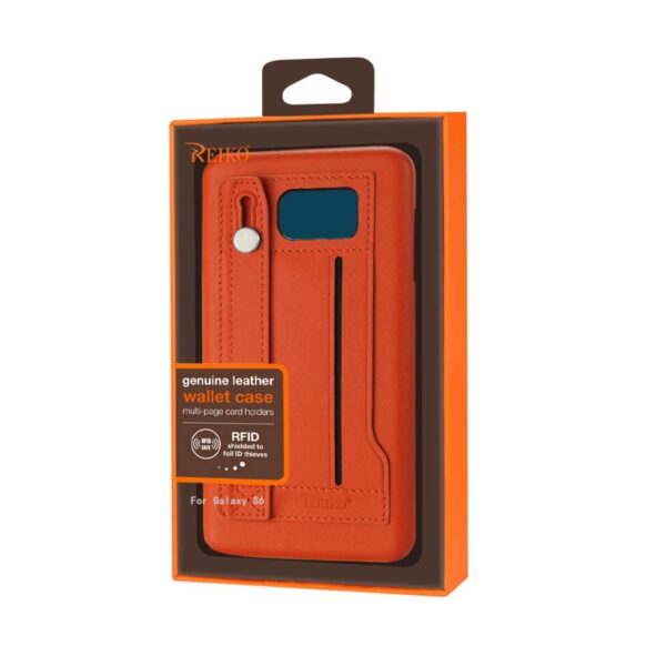 REIKO SAMSUNG GALAXY S6 GENUINE LEATHER HAND STRAP CASE IN TANGERINE - Image 4