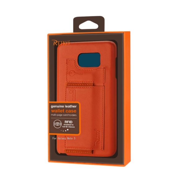 REIKO SAMSUNG GALAXY NOTE 5 RFID GENUINE LEATHER CASE PROTECTION AND KEY HOLDER IN TANGERINE - Image 4