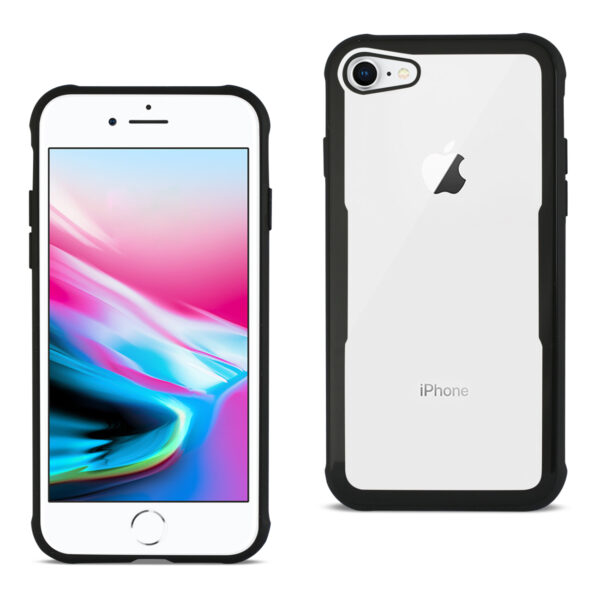 Reiko iPhone 7/8/SE2 Hard Glass TPU Case With Tempered Glass Screen Protector In Clear Black