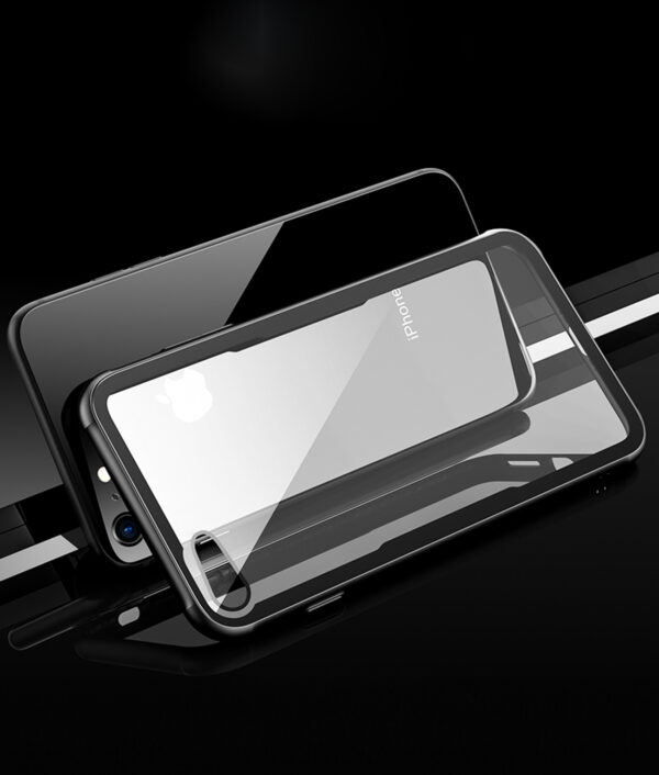 Reiko iPhone 7/8/SE2 Hard Glass TPU Case With Tempered Glass Screen Protector In Clear Black - Image 2
