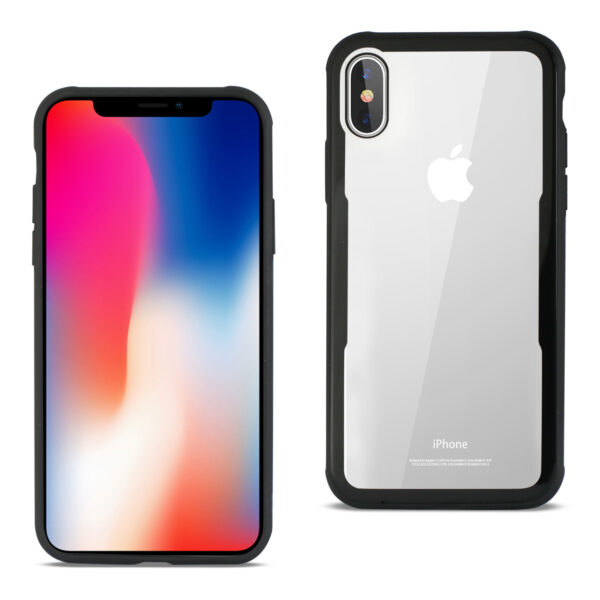 Reiko iPhone X/iPhone XS Hard Glass TPU Case With Tempered Glass Screen Protector In Clear Black