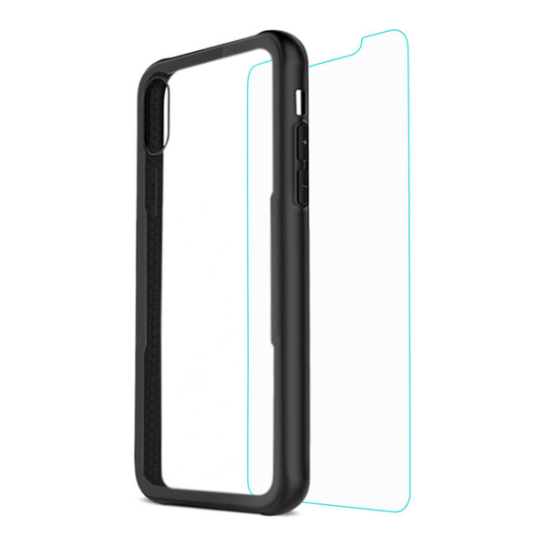 Reiko iPhone X/iPhone XS Hard Glass TPU Case With Tempered Glass Screen Protector In Clear Black - Image 3