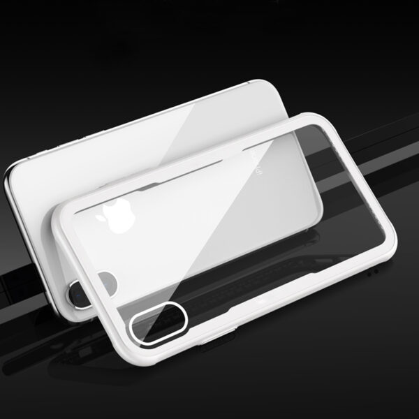 Reiko iPhone X/iPhone XS Hard Glass TPU Case With Tempered Glass Screen Protector In Clear White - Image 2