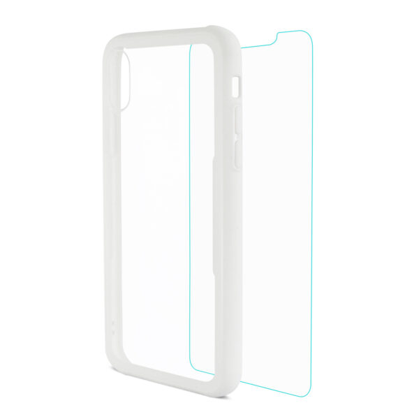 Reiko iPhone X/iPhone XS Hard Glass TPU Case With Tempered Glass Screen Protector In Clear White - Image 3