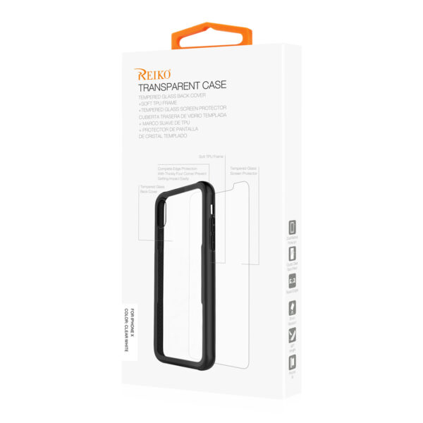 Reiko iPhone X/iPhone XS Hard Glass TPU Case With Tempered Glass Screen Protector In Clear White - Image 4