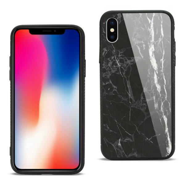 Reiko iPhone X/iPhone XS Hard Glass Design TPU Case With Black Marble