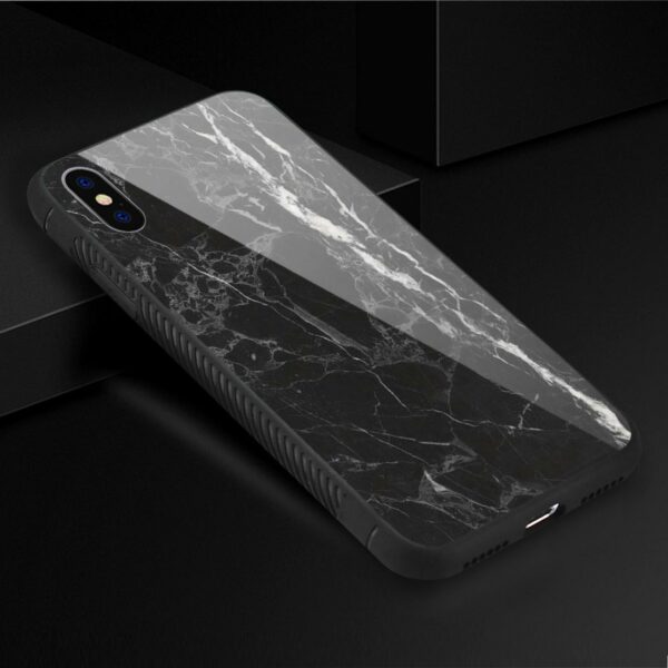 Reiko iPhone X/iPhone XS Hard Glass Design TPU Case With Black Marble - Image 2