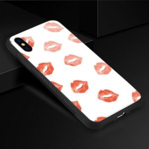 Reiko iPhone X/iPhone XS Hard Glass Design TPU Case With Lipstick Kiss Pattern - Image 2