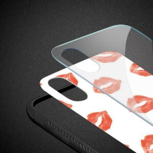 Reiko iPhone X/iPhone XS Hard Glass Design TPU Case With Lipstick Kiss Pattern - Image 3