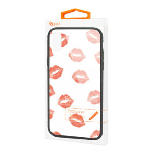 Reiko iPhone X/iPhone XS Hard Glass Design TPU Case With Lipstick Kiss Pattern - Image 4