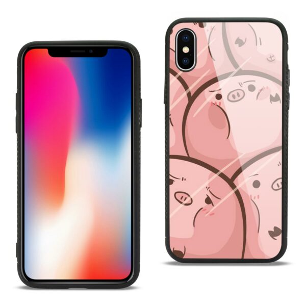 Reiko iPhone X/iPhone XS Hard Glass Design TPU Case With Pink Pig Faces