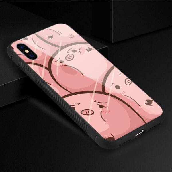 Reiko iPhone X/iPhone XS Hard Glass Design TPU Case With Pink Pig Faces - Image 2