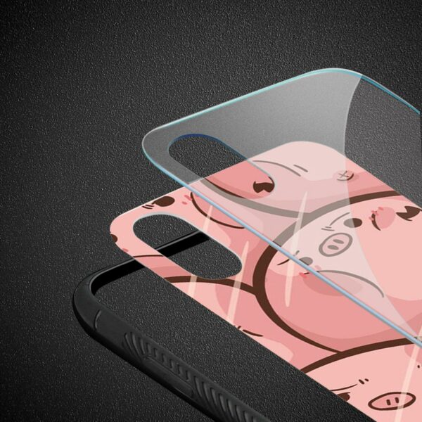 Reiko iPhone X/iPhone XS Hard Glass Design TPU Case With Pink Pig Faces - Image 3