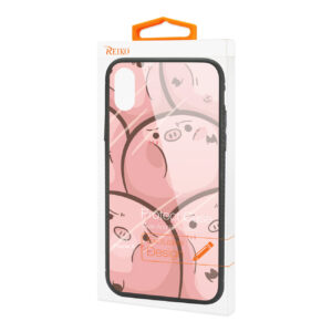 Reiko iPhone X/iPhone XS Hard Glass Design TPU Case With Pink Pig Faces - Image 4