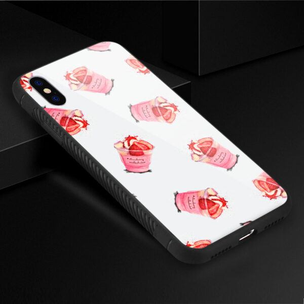 Reiko iPhone X/iPhone XS Hard Glass Design TPU Case With Strawberry Cups - Image 2