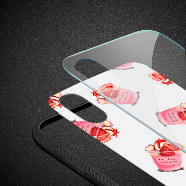 Reiko iPhone X/iPhone XS Hard Glass Design TPU Case With Strawberry Cups - Image 3