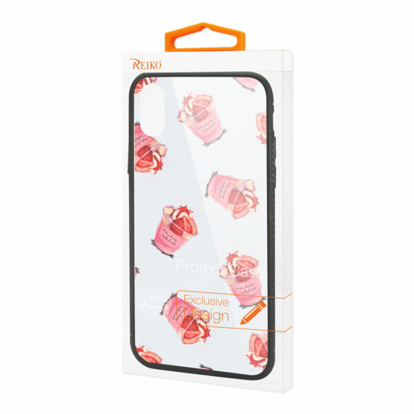 Reiko iPhone X/iPhone XS Hard Glass Design TPU Case With Strawberry Cups - Image 4