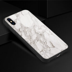Reiko iPhone X/iPhone XS Hard Glass Design TPU Case With White Marble - Image 2