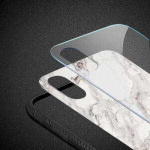 Reiko iPhone X/iPhone XS Hard Glass Design TPU Case With White Marble - Image 3